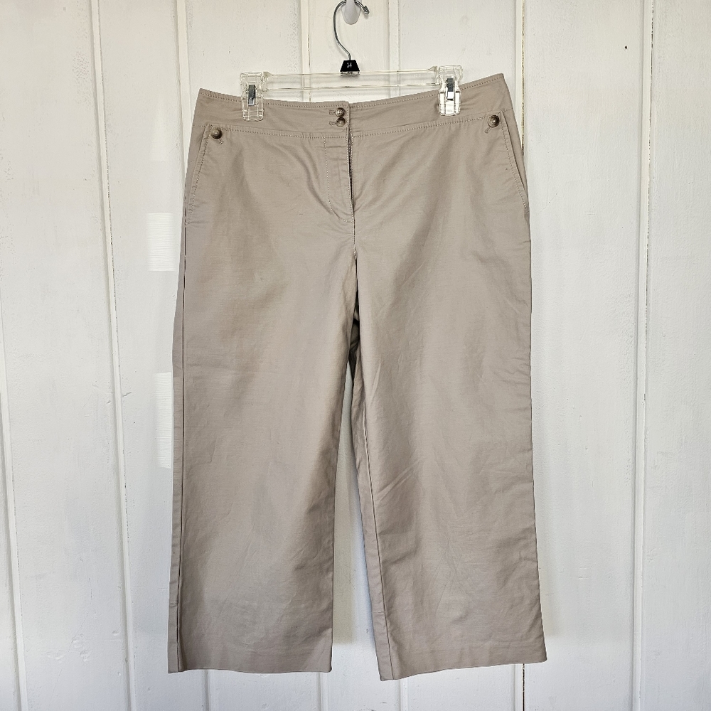 Ann Taylor Margot Khaki Wide Leg Capri Pants sz 10 - Picture 2 of 9